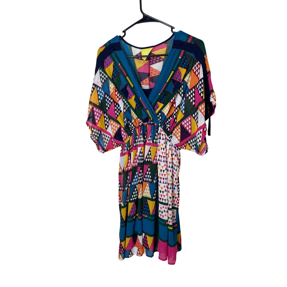 Maeve Geometric Print V Neck Kimono Style knee length Dress Women US 4